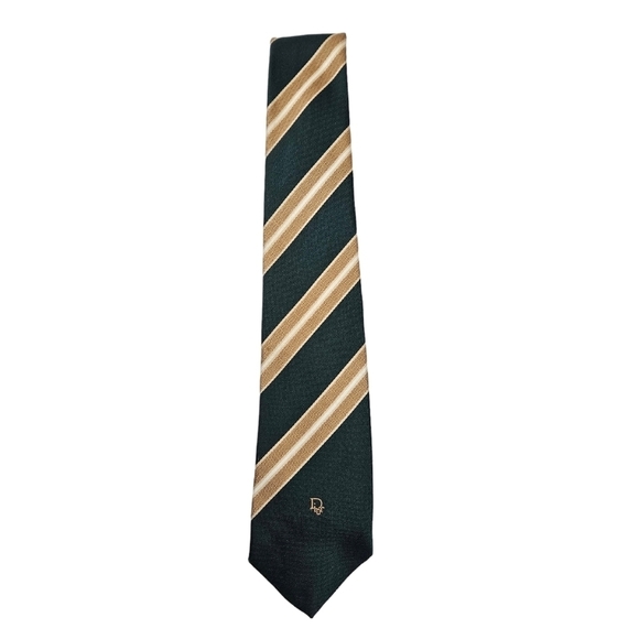 Vintage Christian Dior Dark Green & Gold Split Stripe Neck Tie Men's - Picture 10 of 10